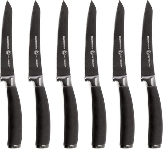 Schmidt Brothers - Titan 22 Series 6-Piece Jumbo Steak Knife Set, High Carbon German Stainless Cutlery in a Wood Gift Box
