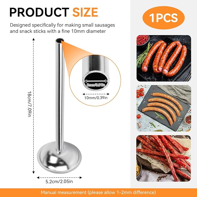 10mm Stainless Steel Sausage Stuffing Tubes for #5 Sausage | Stuffing Funnels, 10mm Stuffing Horn For Manual/Electric Meat Sausage Stuffer