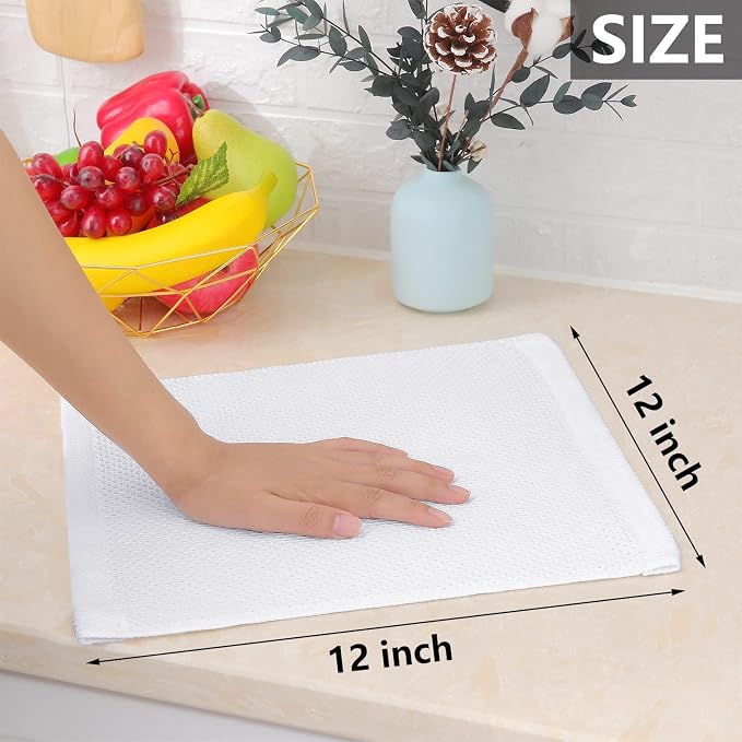 Homaxy 100% Cotton Waffle Weave Kitchen Dish Cloths, 7-Pack, White | 12 x 12 Inches, Ultra Soft Absorbent Dish Towels, Quick Drying Dish Rags with Hanging Loop