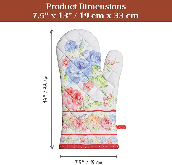 Maison d'Hermine Oven Gloves 100% Cotton Oven Mitt (7" x 13", Pack of 1) | With Loop Heat Resistant BBQ Cooking Gloves Baking Grilling Kitchen Handling Hot Pans Spring Summer - Vintage Floral