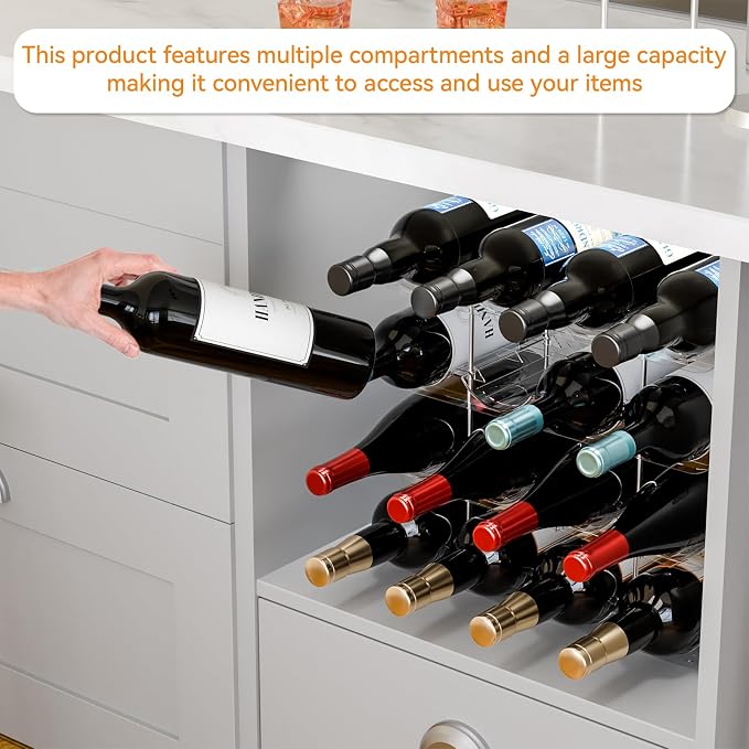 Yieach 4 Tier Stackable Wine Racks Countertop,Sturdy and Durable Wine Rack Free Standing Floor for Inside Cabinet,Clear Water Bottle Organizer and Wine Storage Racks Holder for Pantry,Table,Kitchen