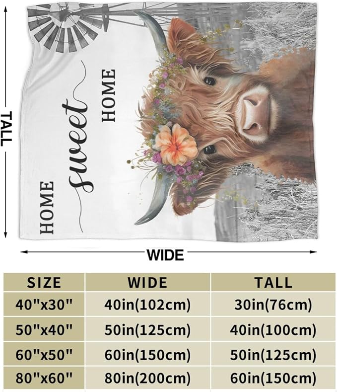 Highland Cow Blanket Soft Cozy Cattle Fleece Plush Throw Blanket Warm Lightweight Cute Farm Animal Stuff Decor Flannel Blanket Gifts for Girls Boys Lovers Adults Women Men Bed Travel 50"x60"