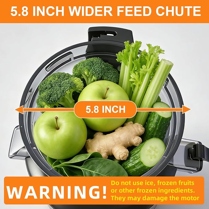 5ive Cold Press Juicer, 5.8 Inch Wide Chute Slow Masticating Extractor | 1.7 L Slow Juice Extractor for Whole Fruits Veggies, Easy Clean Electric Maker with Recipe Guide, Rate of 99% juice