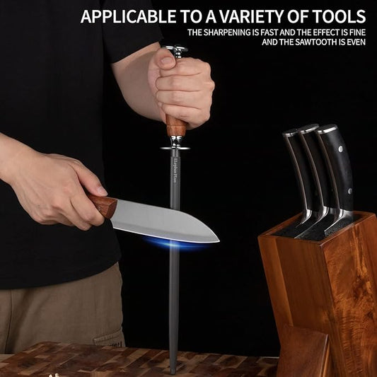 honing steel knife sharpener ，Wooden Handle knife sharpener rod,12 Inch Knife Sharpening Steel Honing Rod（mahogany）