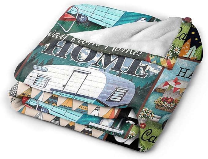 Camping Blanket Soft Warm Plush Throw Blanket Happy Camper RV Gifts for Camper Lover Cozy Lightweight Flannel Fleece Stuff Decor Blanket for Girls Boys Kids Adults Women Bed Travel 50"x60"