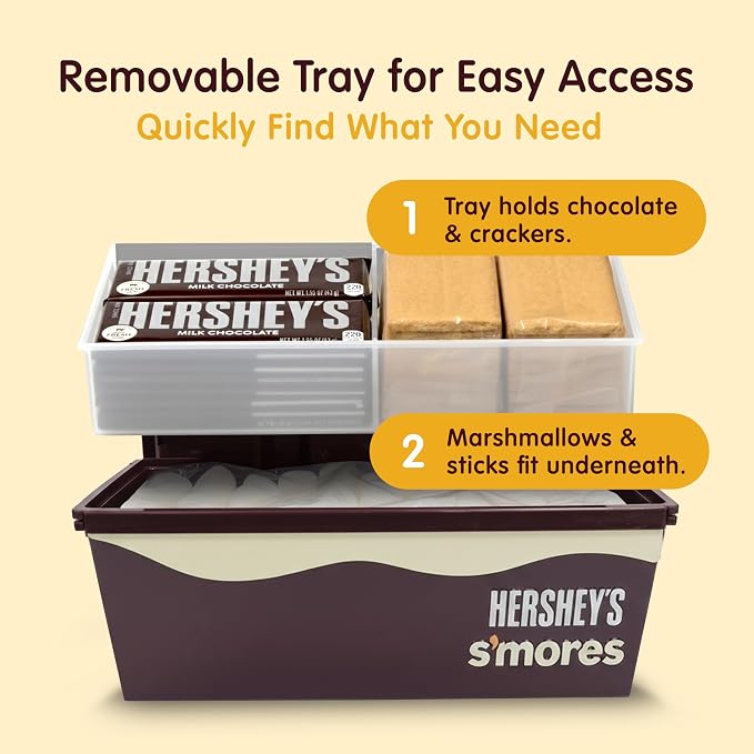 Mr. Bar-B-Q Hershey's Smores Caddy Tray Organizer - Smores Station Box to Store All Essentials On The Go for Picnics, Camping w/Removable Tray & Carrying Handle - No Food Items Included - 00262HSY