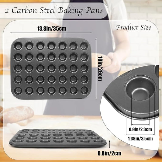 Muffin Pan, 2 Pcs 35 Cup Cupcake Pan Muffin Tin Non Stick Muffin Pan Steel Mini Muffin Tin For Baking Cheesecake Tailgate Party Supplies, Dishwasher Safe, 13.8 X 10.4 X 0.8 Inches