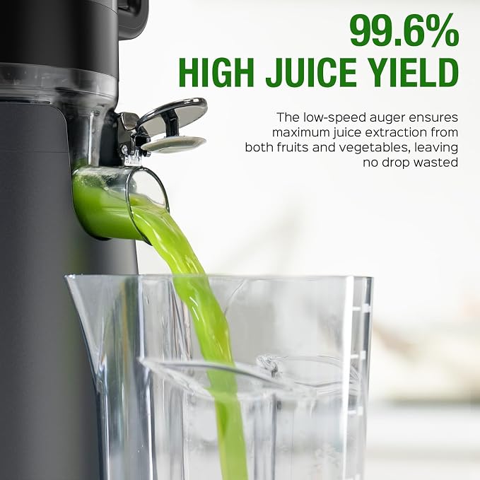 TUUMIIST Cold Press Juicer Machine, 5.8 Inch Extra Large Feed Chute for Whole Fruits, Easy to Clean Slow Juicer, High Yield, BPA Free - Grey