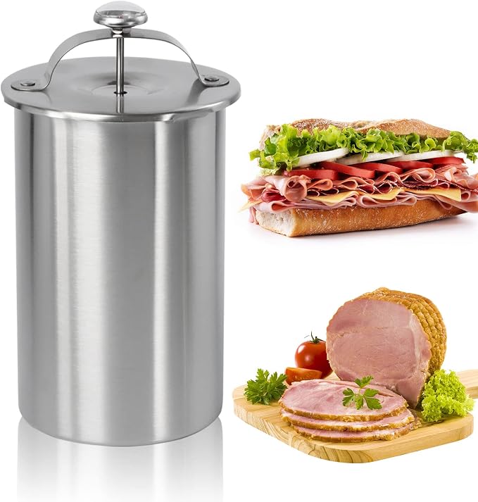 Stainless Steel Ham Maker Meat Press Cooker for Making Healthy Homemade Deli Meat with Thermometer - Kitchen Bacon Pressure Cookers Boiler Pot Pan Stove
