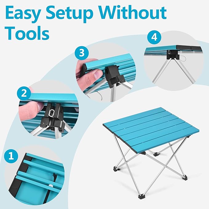 Grope Portable Camping Table,Aluminum Folding Beach Table (Deep Blue-S) | Portable & Easy to Carry, With Carry Bag for Camping, Prefect for Outdoor, Picnic, BBQ, Cooking, Festival, Beach, Home Use