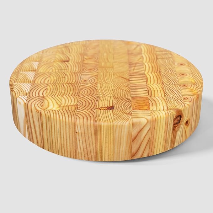 Larch Wood Canada End Grain Round Cheese Cutting Board, Standard Line, Handcrafted for Professional Chefs & Home Cooking, 10" Diameter and 2" Thick
