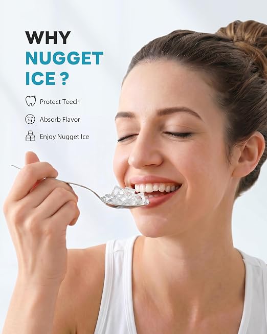 Nugget Ice Maker Countertop 40Lbs/24H Soft Chewable Ice Machine Pellet Crushed Ice Makers, One-Click Operation Auto Self-Cleaning Stainless Steel with Scoop for Home Kitchen Office, Silver