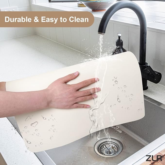 ZLR Coffee Bar Mat for Espresso Machine, 12"x20" Medium, Creamy | Absorbent Dish Drying Mat, Stain-Hiding PU Top, Non-Slip Back, Fits Grinder, Knock Box, Tamper & Milk Frother