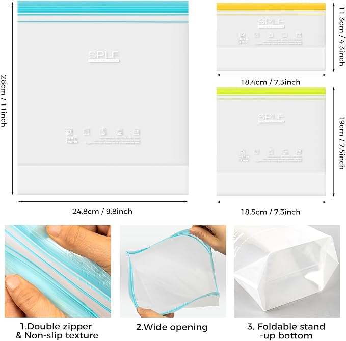 SPLF 12 Pack Reusable Sandwich Bags Dishwasher Microwave Safe | BPA Free Extra Thick Leakproof Reusable Freezer Bags, Silicone Free Containers for Meal Prep, Fridge Kitchen Organization