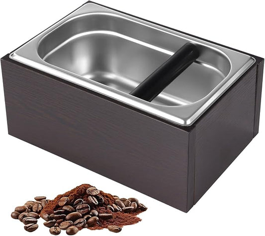 Stainless Steel Espresso Knock Box, Large Capacity Coffee Grounds Container with Removable Inner Tank, Rubber Knock Bar, Anti-Slip Base, Barista Coffee Accessories for Home and Cafe Use