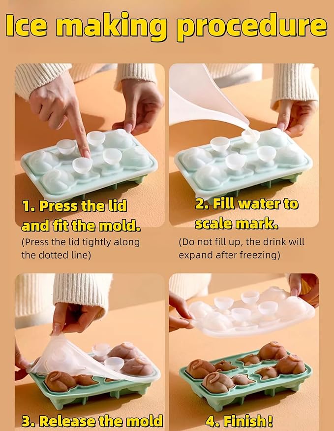 Cute 3D Cat Silicone Ice Cube Tray Mold Cartoon Animal Ice Box BPA-Free (Grey)