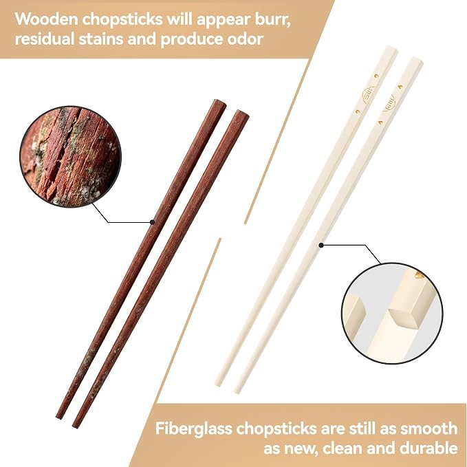 5 Pairs Fiberglass Chopsticks Reusable | Dishwasher Safe | BPA-free | Non-slip Chop Sticks Set - （9.45in）
