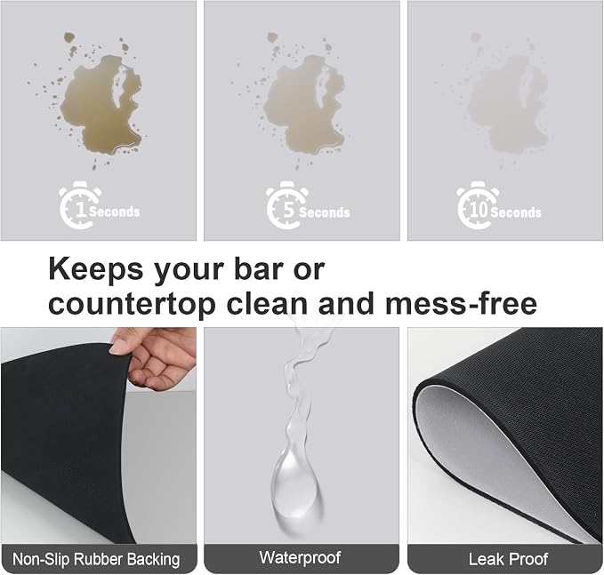 ZLR Coffee Bar Mat for Espresso Machine, 12"x20" Medium, Light Gray | Absorbent Dish Drying Mat, Stain-Hiding PU Top, Non-Slip Back, Fits Grinder, Knock Box, Tamper & Milk Frother