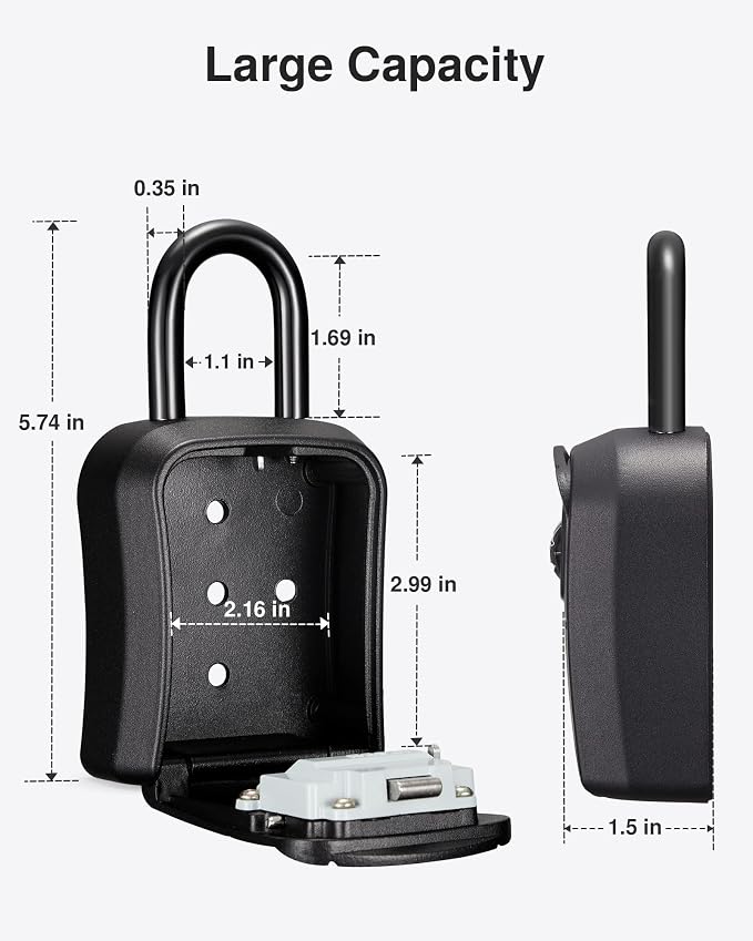 Puroma Key Lock Box Outdoor 4 Digit Code Combination Lockbox House, 1 Black | For Contractors Guest Realtor Storage Keys, Portable, Home Wall Mount, Resettable, Combination, Weatherproof, High-capacity
