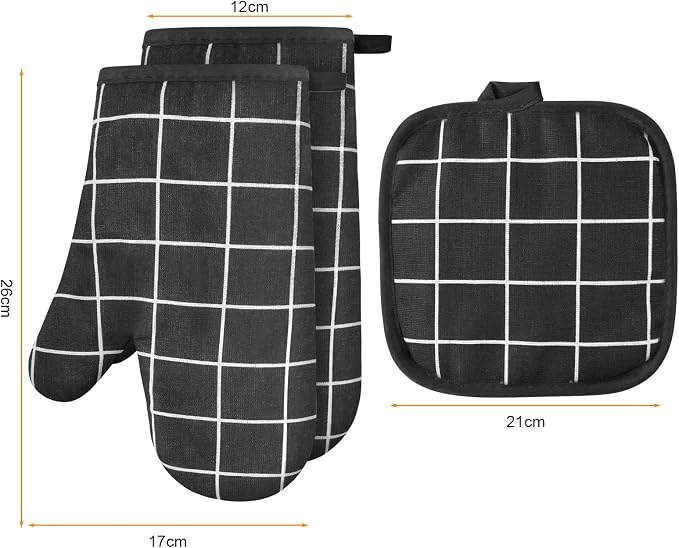 AUAUY Oven Mitts and Pot Holders 6PCS Set, 392°F Heat Resistant Cooking Gloves and Hot Pads Baking Mittens Grilling Gloves BBQ Gloves Non-Slip Kitchen Mittens for Oven Cooking Baking Grilling