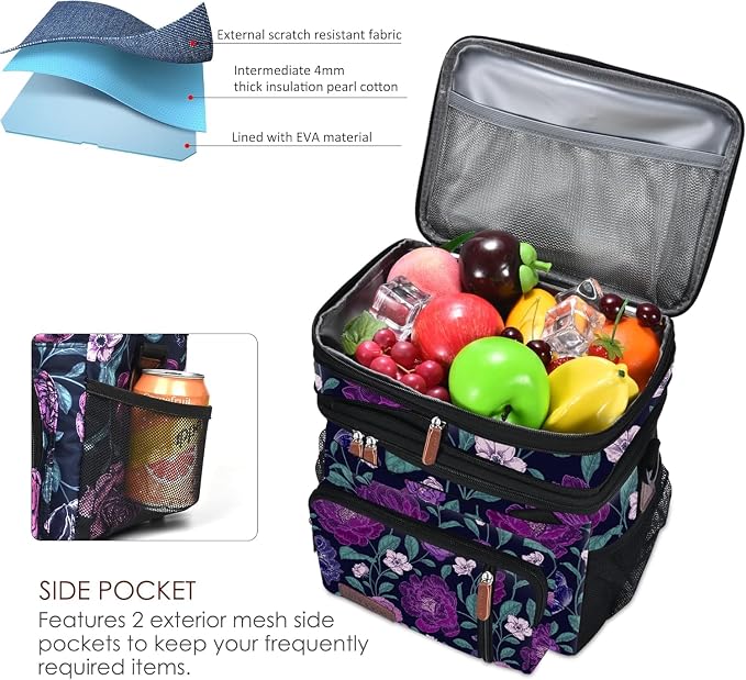 MIYCOO Lunch Bag for Women & Men, Expandable Double Deck Lunch Box, 15L | Leakproof & Waterproof, Portable, Large Soft Insulated Cooler bag for Adult, Work, Camping, Beach, Picnic, Travel