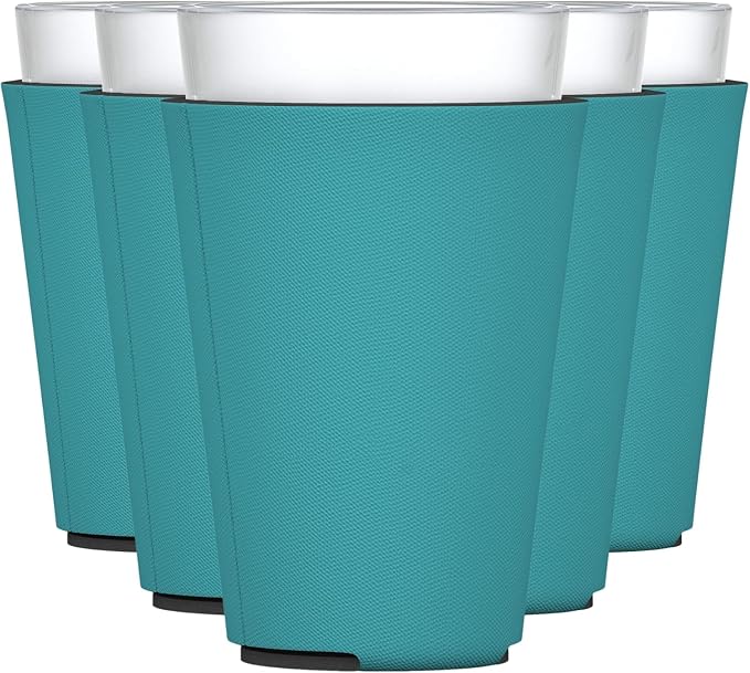 TahoeBay Blank Pint Glass Sleeves, Beer Coolers, 6-Pack, Teal | Insulating Foam Cooler, 16oz Collapsible Tapered Beverage Holder, Bar Cup Insulator for Transfer Vinyl, HTV, Sublimation, DTF