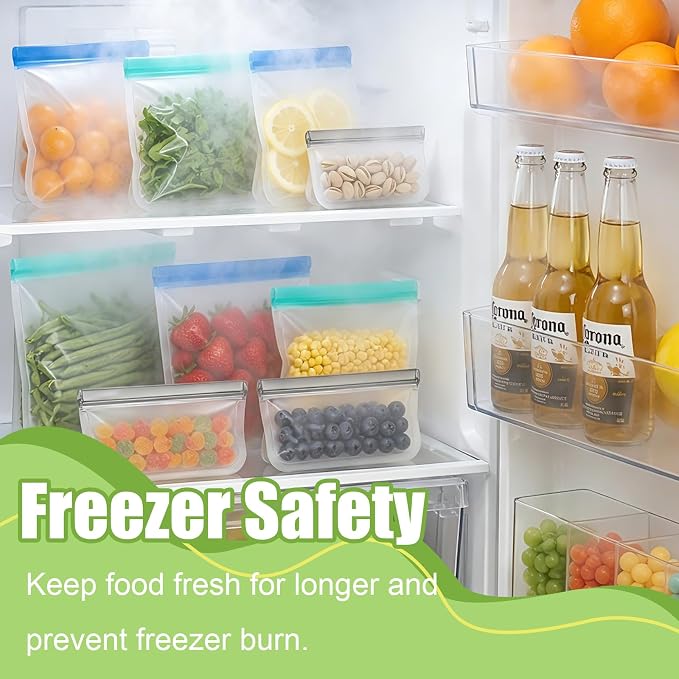 Reusable Silicone Freezer Storage Bags, 9Pack Multi-Size Food Storage Containers, Leakproof Freezer & Microwave Safe Reusable Snack & Sandwich Bags - 3 Gallon 3 Snack 3 Sandwich Bags