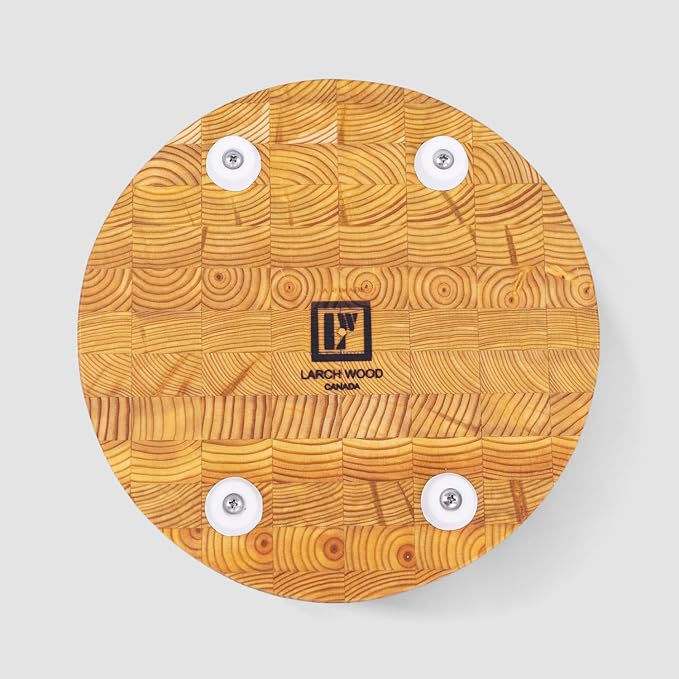 Larch Wood Canada End Grain Round Cheese Cutting Board, Standard Line, Handcrafted for Professional Chefs & Home Cooking, 10" Diameter and 2" Thick