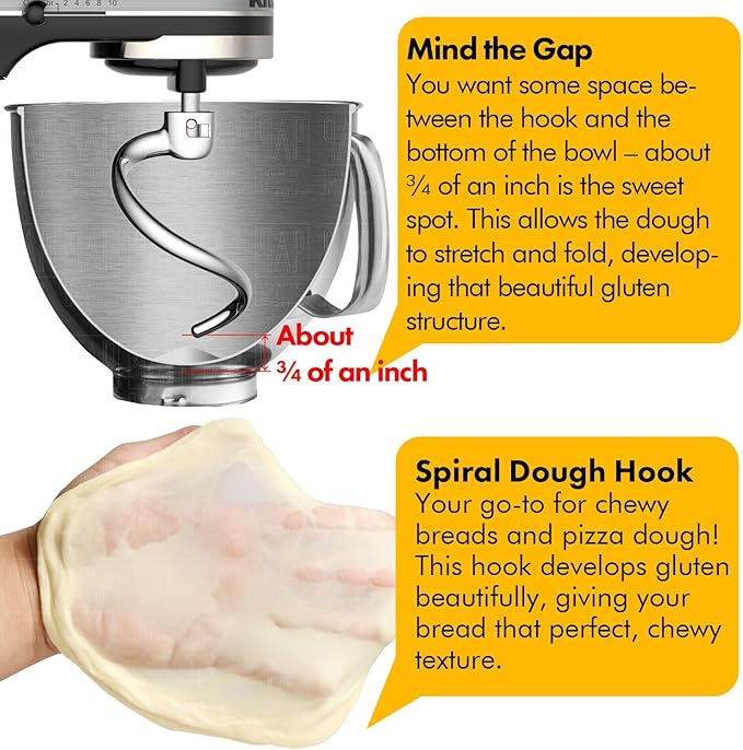 Stainless Steel Spiral Dough Hook，Accessories and Attachments for KitchenAid Mixers, Fit 6 QT Tulip Shaped Bowl