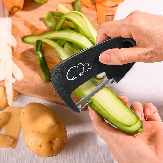 Kitchen Tools and Gadgets Set 5 Pieces, Cooking Essentials, Black | Essential Cooking Tools, Fruit/Vegetable Peeler, Grater, Bottle Opener, Pizza Cutter, Garlic/Ginger Grinder