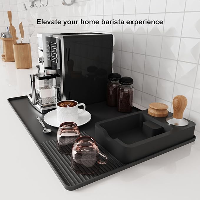 Silicone Espresso Knock Box & Tamping Station | 3 in 1 Coffee Grounds Organizer Large Capacity Barista Accessory, Fit 51/53/58mm Tamper Distributor