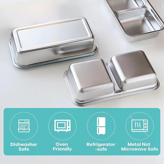 Stainless Steel Snack Containers, 6-Pack Reusable Grab and Go Containers with Lids, Dual Compartment Bento Box for Travel, Camping & Lunch Prep (Green)