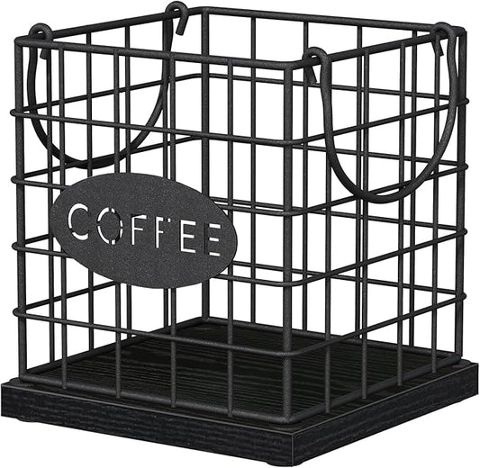 YINMIT K Cup Holder Organizer, Sturdy Coffee Pod Holder Organizer, 35 Kcup Large Capacity Storage Basket for Kitchen Counter and Office Desktop (Black-Square with Handle)