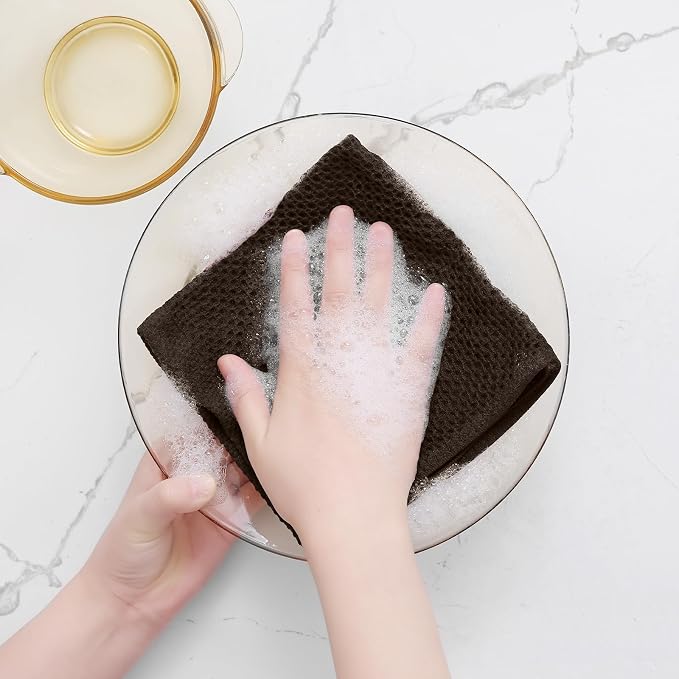 Homaxy 100% Cotton Waffle Weave Kitchen Dish Cloths, 7-Pack, Dark Brown | 12 x 12 Inches, Ultra Soft Absorbent Dish Towels, Quick Drying Dish Rags with Hanging Loop