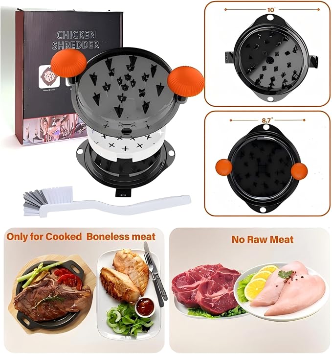 Chicken Shredder Tool Twist Large Chicken Breast Shredder Tool-Meat Shredder Meat Masher for Chicken Ground Beef Pork with Up-grated Stainless Steel Spikes Kitchen Gadgets Essentials (Orange&Black)