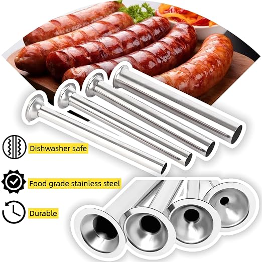 4 Sizes Stainless Steel Sausage Stuffing Tubes,Replacement for LEM 606,606SS,1606,1606SS Sausage Stuffers, Sausage Stuffer Funnels for LEM Sausage stuffersau