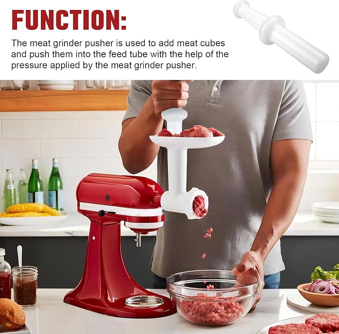 Meat Grinder Pusher Tool for Kitchenaid Lem Meat Sausage Food Grinders, Meat Grinder Plunger Pusher Length 9.8" Stuffing End OD 1.5"- Kitchen Food Grinder Attachment (1 Pcs)