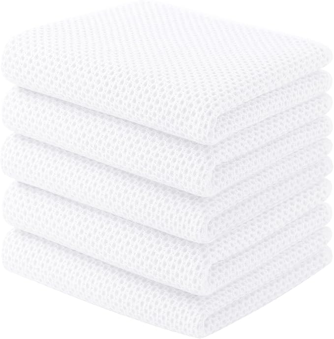 Homaxy 100% Cotton Waffle Weave Kitchen Towels, 5-Pack, White | 13 x 28 Inches, Ultra Soft Absorbent Dish Towels, Quick Drying Cleaning Towels