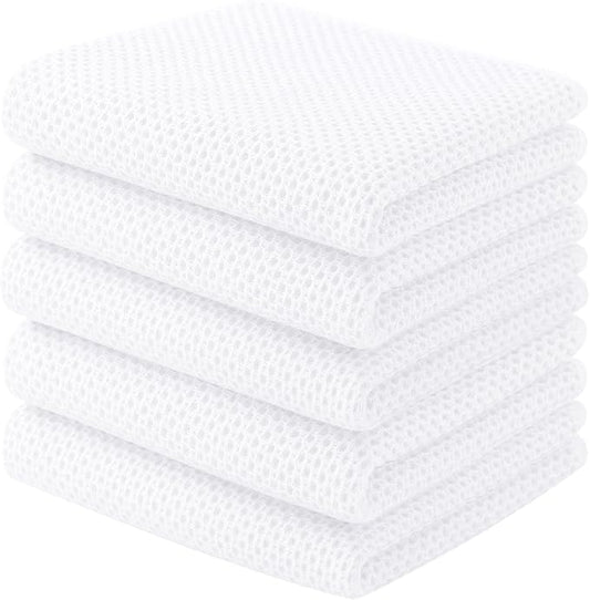 Homaxy 100% Cotton Waffle Weave Kitchen Towels, 5-Pack, White | 13 x 28 Inches, Ultra Soft Absorbent Dish Towels, Quick Drying Cleaning Towels