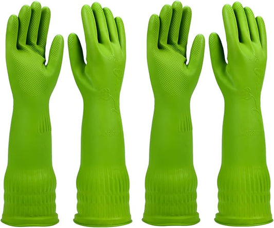 Dishwashing gloves 2 Pairs for kitchen,Rubber cleaning gloves,Long dish gloves reuseable.