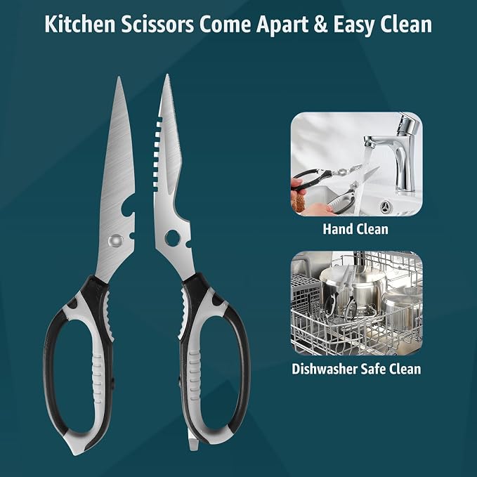 BoFuYuan Detachable Heavy Duty Kitchen Scissors for Food 9-Inch Green | Dishwasher Safe, Sharp Serrated Blade, Multifunctional, Ergonomic Non-Slip Handle, Multipurpose Cooking Food Cutting Shears