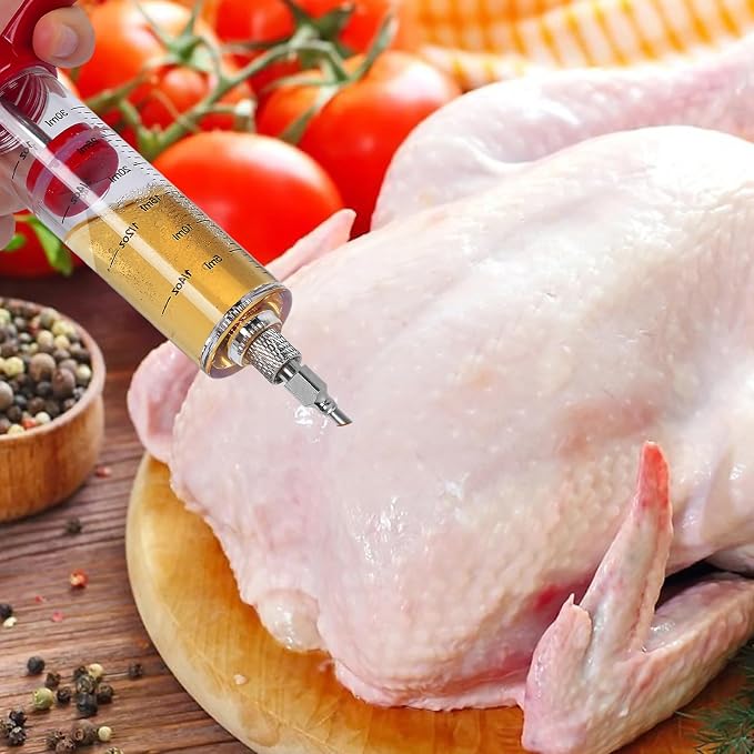 Meat Injector, Plastic Turkey Injector Kit, Marinade Injector for BBQ Grill | Meat Injector for Smoking, Marinade Injectors for Meats With 3 Stainless Steel Meat Needles & 1 Cleaning Brush & Pastry Brush