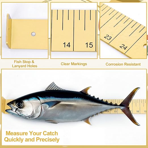 Zonon 1/8" x 2" x 24" Fish Measuring Board Anodized Aluminum Fish Ruler Yellow Corrosion Resistant Boat Measuring Tool for Fishing Competition Fresh and Salt Water