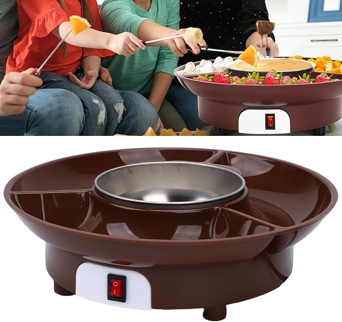 Electric Chocolate Fondue Pot, Food Grade Stainless Steel Melting Bowl with 3 Section Detachable Tray, for Chocolate Sauce Party Wedding Family Reunion (US Plug 110V)