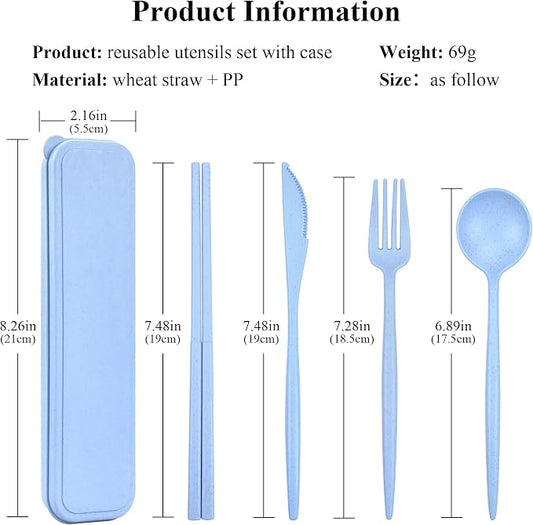DISSKNIC Travel Utensils with Case, 6 Sets Reusable Utensils Set with Case, Camping utensil Set for Daily Use or Outdoor