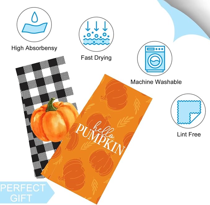 LXOMILL Pumpkin Funny Kitchen Towels, 2 Pack-fall Pumpkins