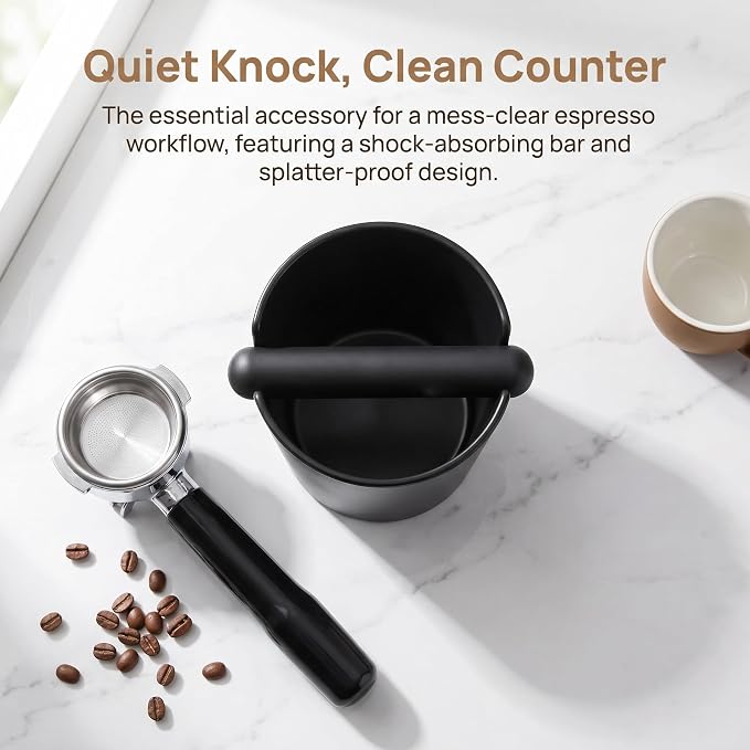 Coffee Knock Box, Espresso Dump Bin, Coffee Bin, 4.8 Inch Espresso Knock Box Shock-Absorbent Durable Barista Style with Removable Knock Bar and Non-Slip Base(Round) | Ailelan Coffee Knock Box, Espresso Dump Bin, Coffee Bin, 4.8 Inch Espresso Knock Box ...