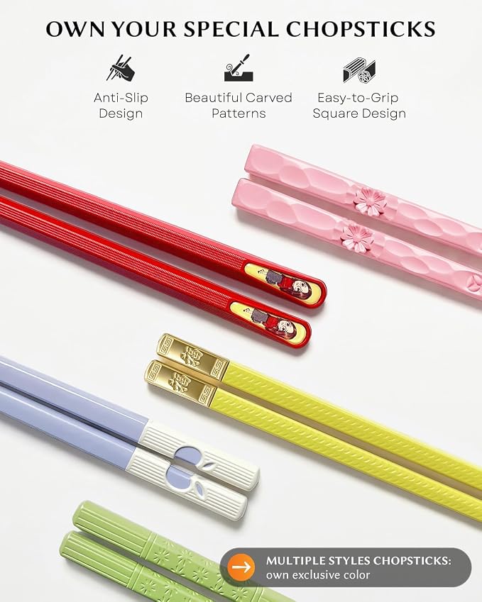 5 Pairs Reusable Training Chopsticks Set, 9.45 Inch Dishwasher Safe Fiberglass Japanese Chopsticks for Beginner, Non-Slip, Easy to Use
