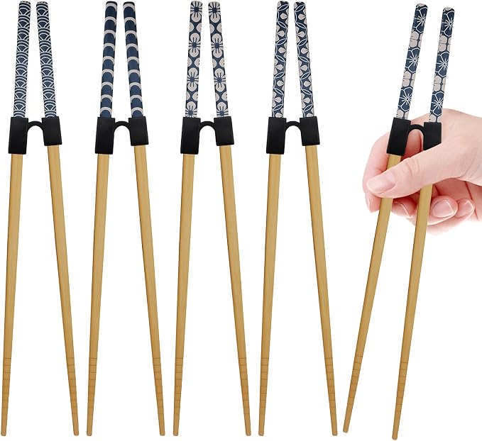 7PCS Training Chopsticks for Adults & Kids - Chopsticks for Beginners Learning Set | Japanese Style Wooden Training Chopstick, Reusable & Dishwasher Safe (8.86 Inch)