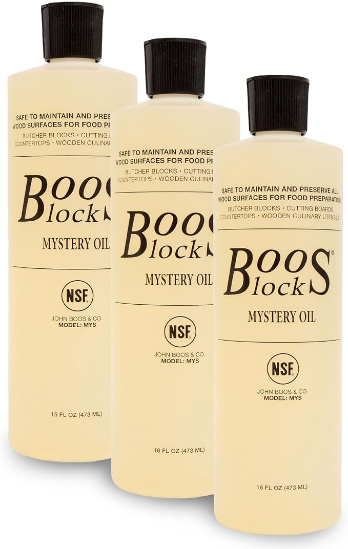 John Boos 3-Pack Mystery Oil, Food-Grade Care Set, 16 oz - All-Natural Maintenance Formula for Butcher Blocks, Cutting Boards, Wooden Countertops & Wood Culinary Utensils | All-Natural Maintenance Formula for Butcher Blocks, Cutting Boards, Countertops...